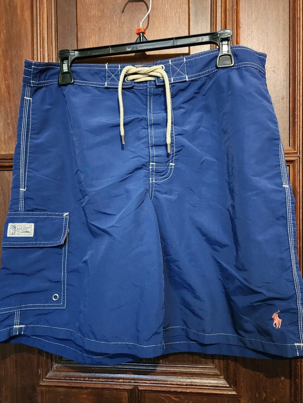 Polo Ralph Lauren Swim Trunks Mens Blue Mesh Lined Cargo Pocket Drawstring Med
